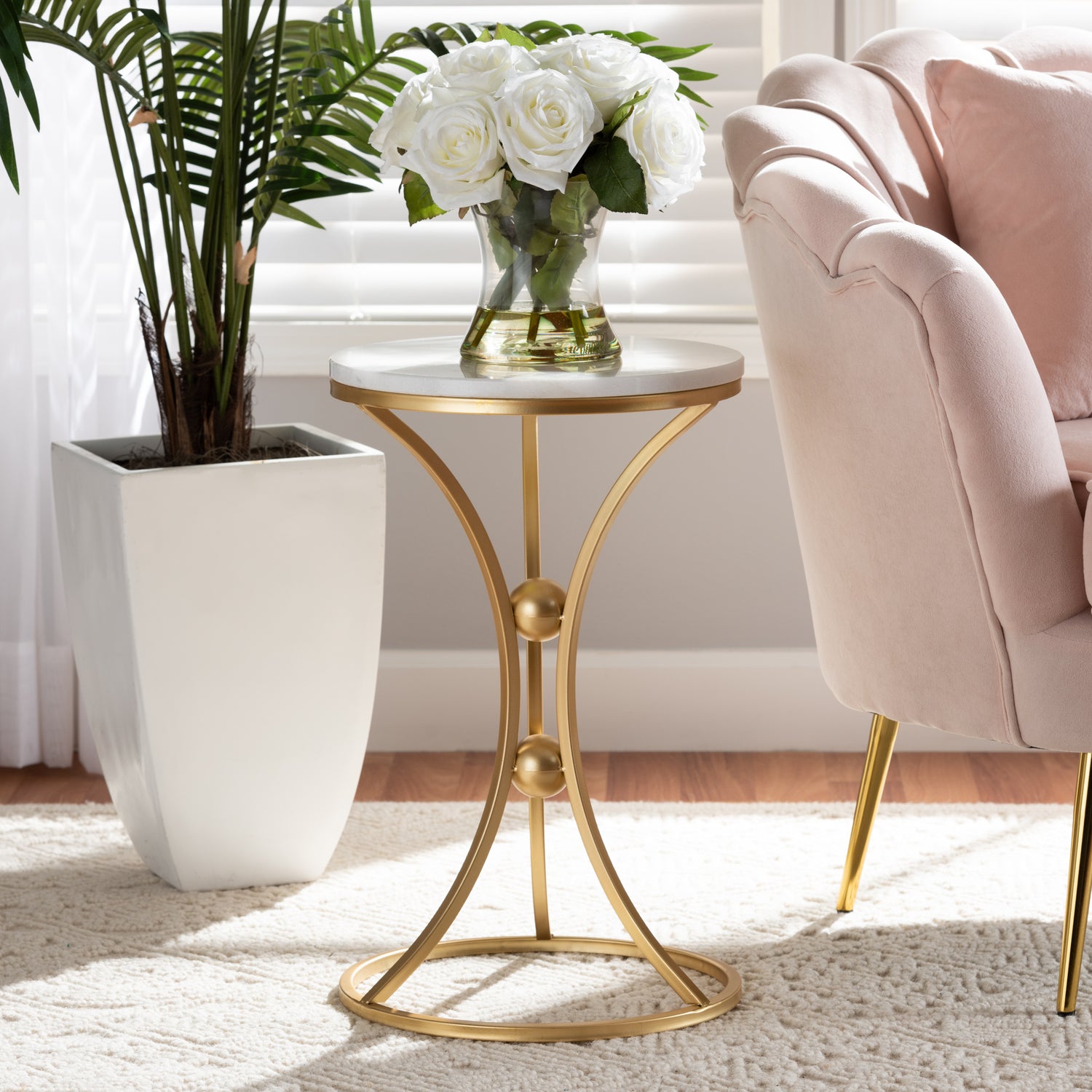 Tarmon Modern End Table - Gold Metal Base with Elegant Marble Top