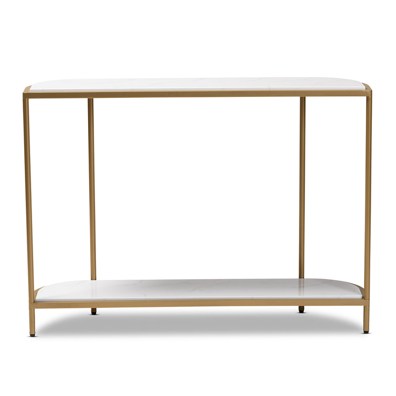 Dominic Console Table - Modern Gold Metal Design with Faux Marble Top for Stylish Entryway or Living Room Decor