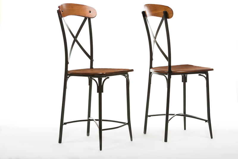 Broxburn Bar Stool Set of 2 Light Brown Wood and Metal Design for Modern Home or Kitchen