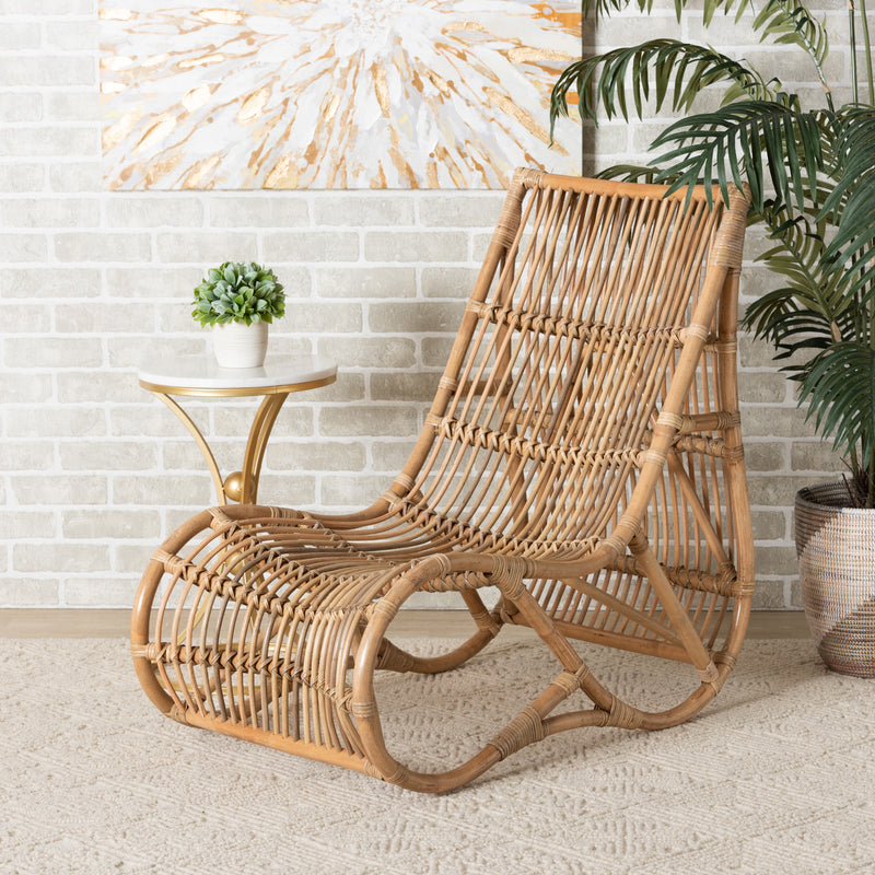 Genera Modern Bohemian Rattan Lounge Chair - Stylish Natural Fiber Seating for Living Room, Patio or Outdoor Use