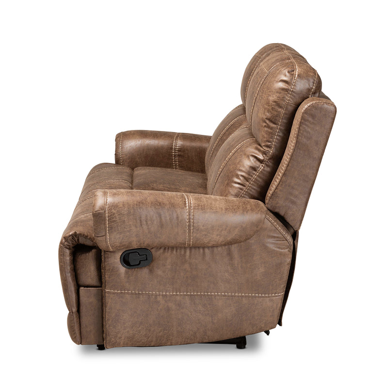 Buckley Reclining Sofa Modern Light Brown Faux Leather Upholstered 2-Seater Couch for Stylish Living Rooms