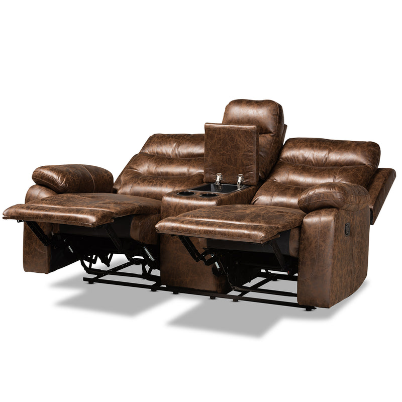 Beasley Reclining Loveseat - Modern Distressed Brown Faux Leather 2-Seater Sofa for Living Room Comfort and Style