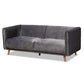 Beacher Sofa: Modern Grey Velvet Upholstered Sofa with Walnut Brown Wood Frame