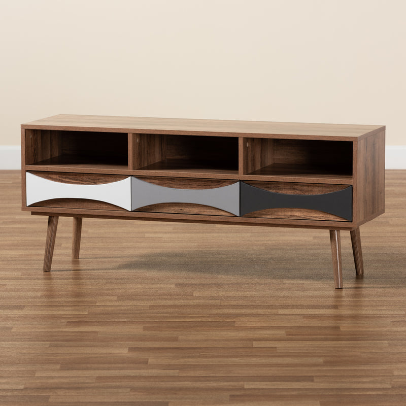 Leane TV Stand Modern Contemporary Design Natural Brown Finish Multi-Colored Wood 3 Drawers for Storage