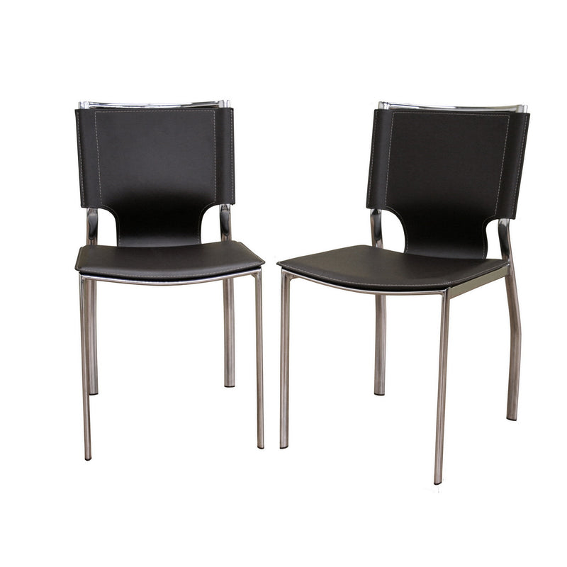 Dark Brown Leather Dining Chair Set - Stylish Chrome Frame Chairs (Set of 2) for Contemporary Dining Spaces