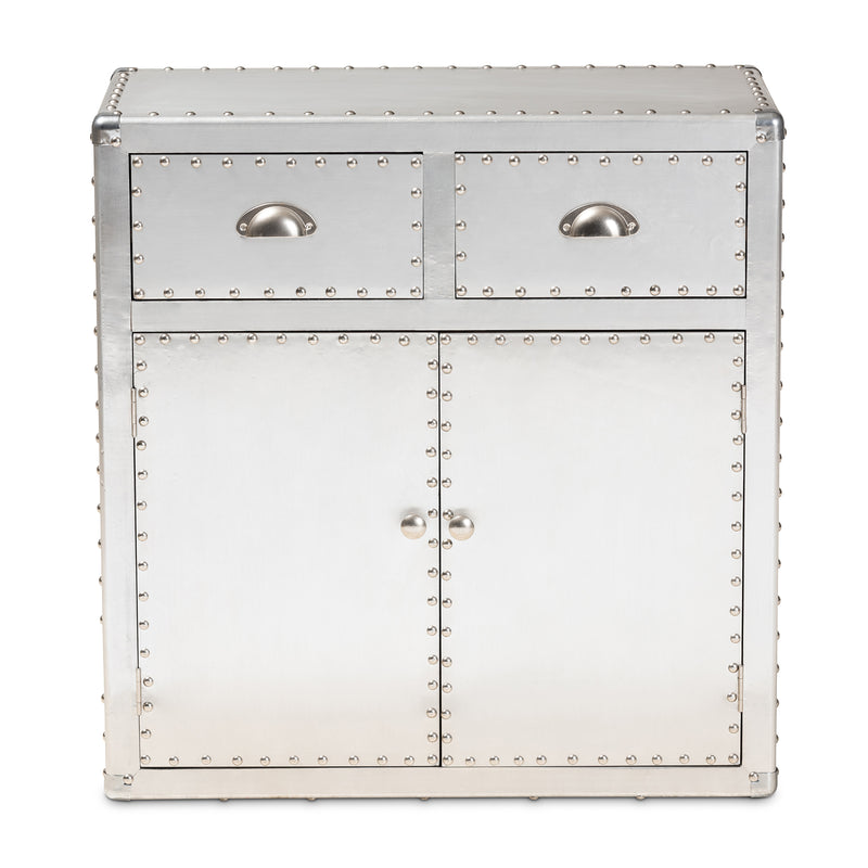 Serge Accent Storage Cabinet French Industrial Silver Metal 2-Door Design for Stylish Organization and Home Decor