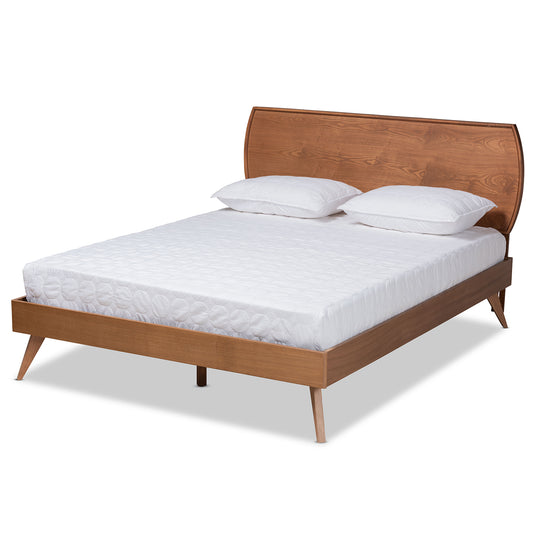 Aimi Platform Bed - Mid-Century Modern Walnut Brown Finished Wood