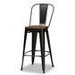 Rosetta Bar Stool Set Modern Industrial Black Metal and Walnut Brown Finished Wood 4-Piece