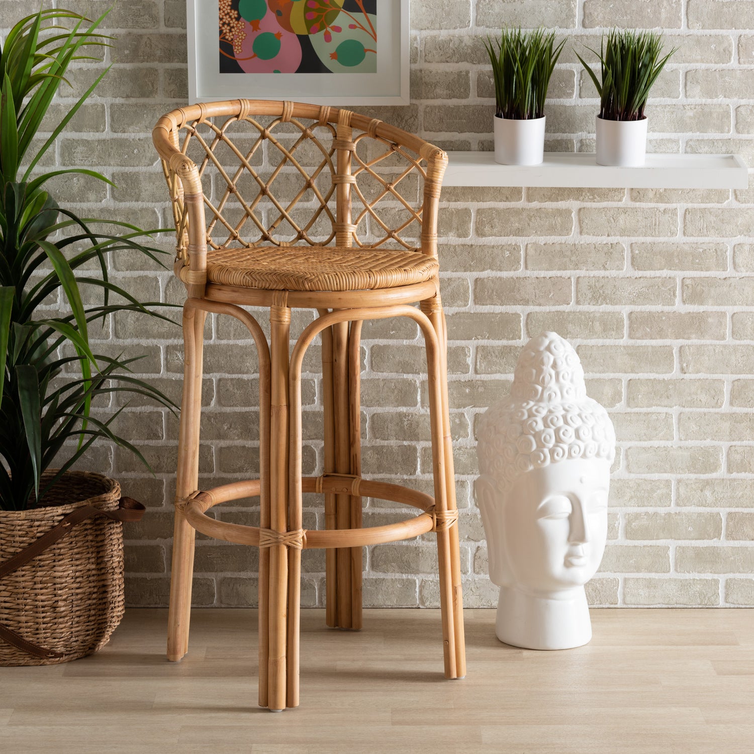 Orchard Bohemian Rattan Bar Stool in Natural Brown - Stylish Seating for Home Bars and Kitchens