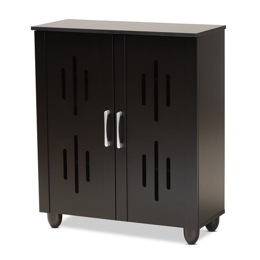 Renley Shoe Storage Cabinet Modern Black Finished Wood 2-Door Organizer for Entryway and Hallway