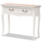 Capucine Console Table Antique French Country Cottage Style Two-Tone Whitewashed Oak and White Wood 2-Drawer Design