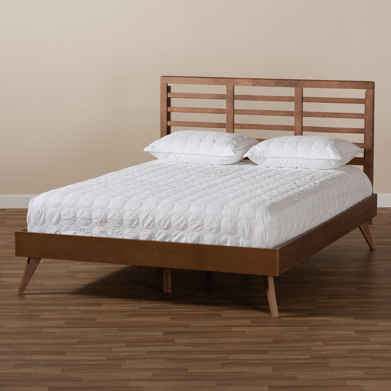 Calisto Platform Bed - Mid-Century Modern Walnut Brown Finished Wood