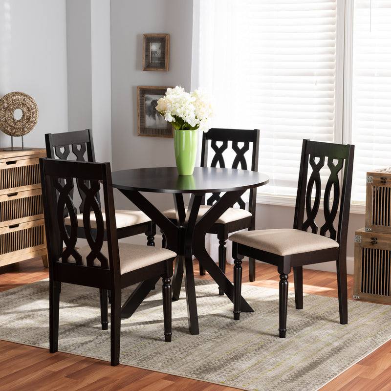 Callie Dining Set Modern Contemporary Grey Fabric Upholstered Dark Brown Finished Wood 5-Piece