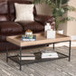 Overton Coffee Table Modern Industrial Design Oak Brown Finished Wood Black Metal Frame