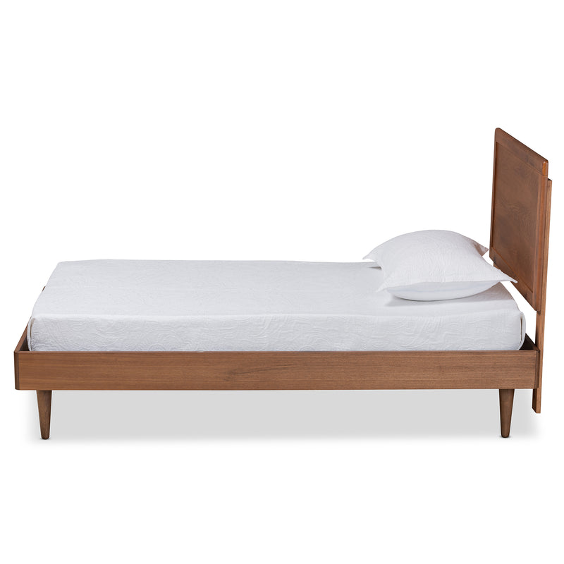 Hiro Twin Size Platform Bed in Mid-Century Walnut Brown Wood with Sleek Design and Sturdy Construction