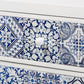 Alma Accent Storage Cabinet Spanish Mediterranean Inspired 5-Drawer Design with White Wood and Blue Floral Tile