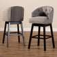 Theron Bar Stool Set of 2 Gray Fabric Upholstered Wood Transitional