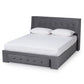 Noella Queen Size Platform Storage Bed - Modern Grey Velvet Upholstered Design with 1 Drawer for Extra Storage