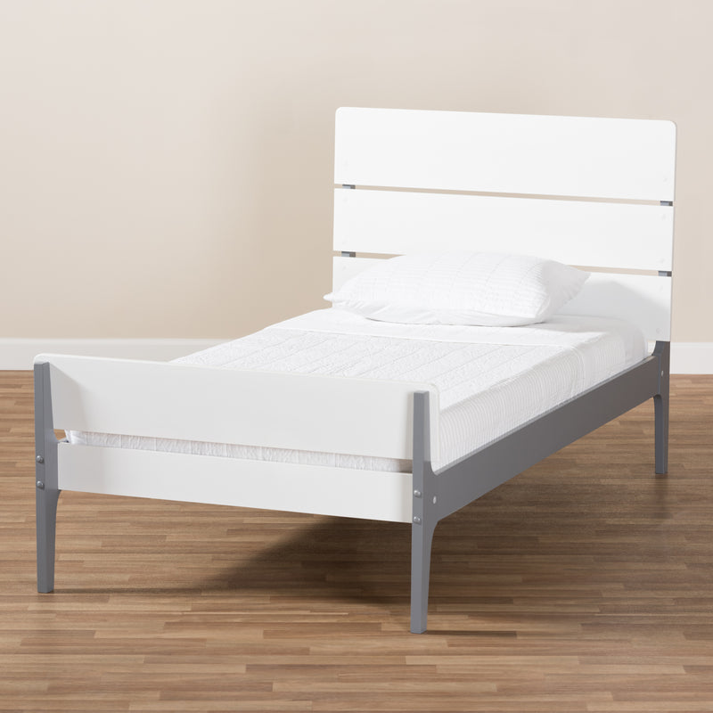 Nereida Twin Platform Bed - Modern Classic Mission Style in White and Dark Grey Wood