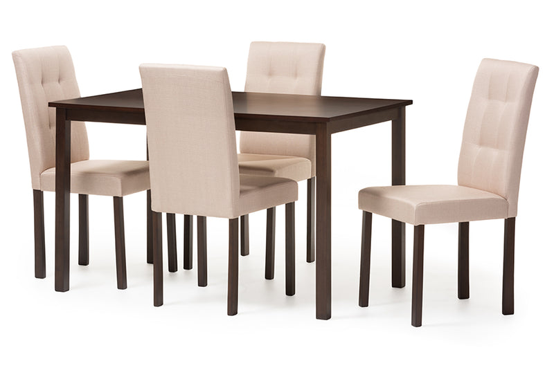 Andrew Dining Set Modern and Contemporary 5-Piece Beige Fabric Upholstered Grid-tufting