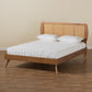 Asami Platform Bed - Mid-Century Modern Walnut Brown Finished Wood and Synthetic Rattan