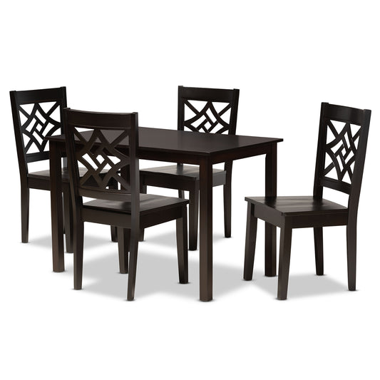 Nicolette Dining Set Modern and Contemporary Dark Brown Finished Wood 5-Piece