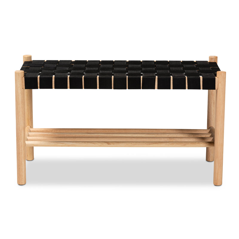 Cadmus Rustic Mid-Century Modern Wood Bench in Black and Oak Finish - Stylish Seating for Entryway, Living Room or Bedroom