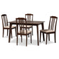 Clarissa Dining Set Mid-Century Modern 5-Piece Cream Fabric and Dark Brown Wood Furniture for Stylish Dining Rooms