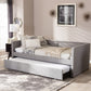 Raymond Sofa Daybed - Modern Grey Fabric Design with Nail Head Trim and Roll-Out Trundle for Guest Bed Convenience