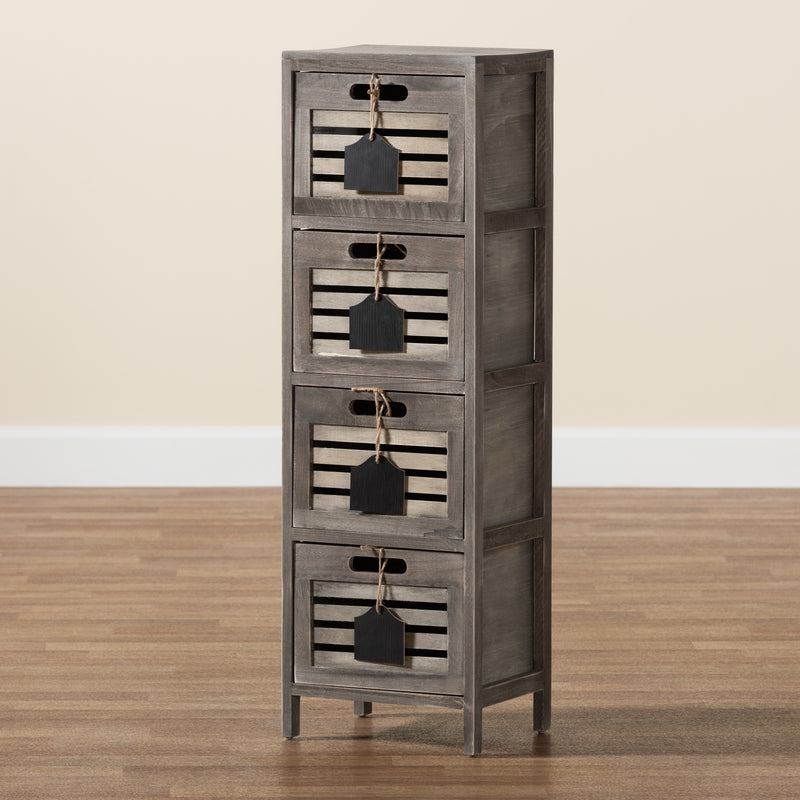 Valko Modern Grey Wood Storage Unit with Four Baskets for Stylish Organization and Home Décor