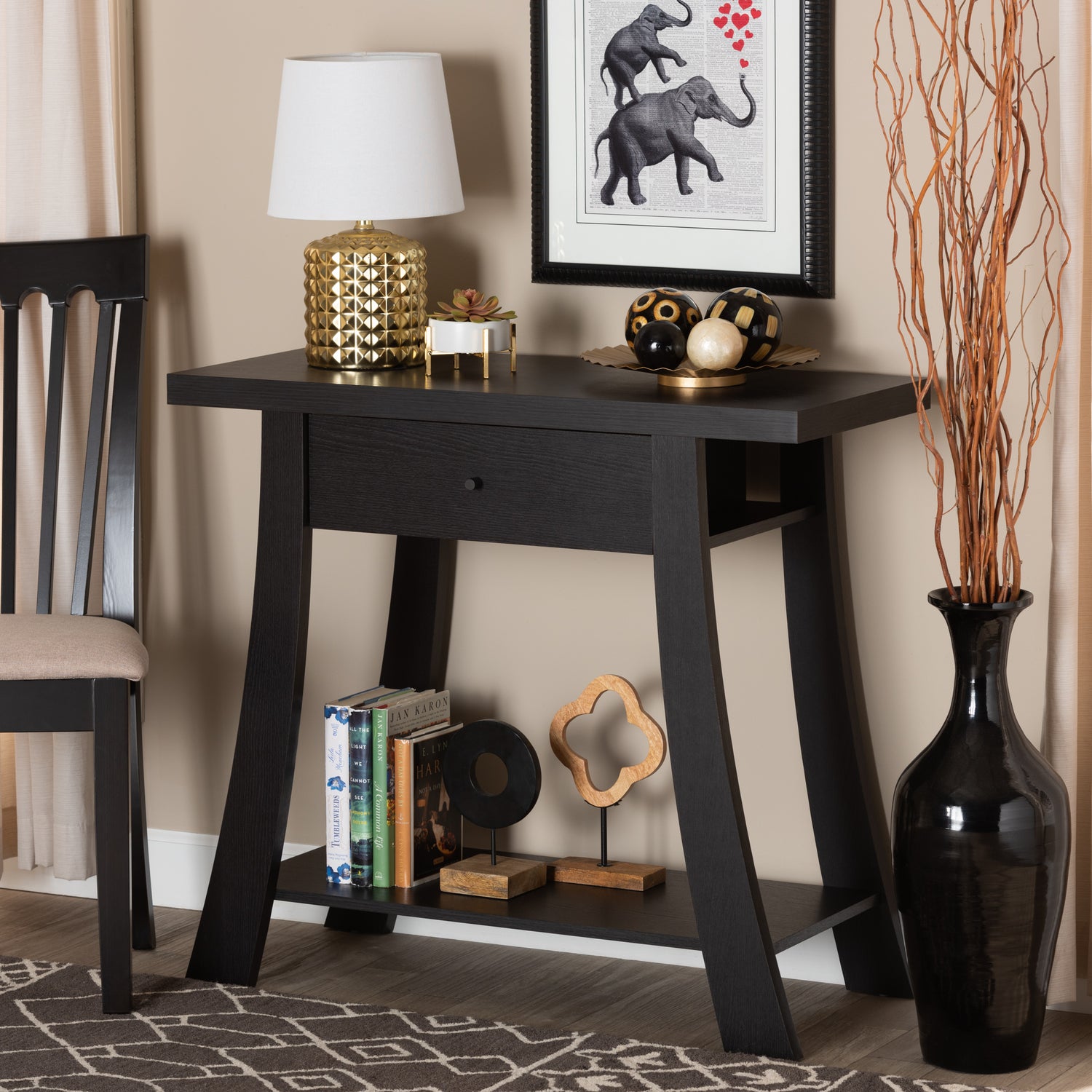 Herman Console Table Modern and Contemporary Dark Brown Finished Wood 1-Drawer