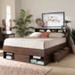 Tristan Queen Size Platform Storage Bed - Modern Walnut Brown Wood with Drawer and Shelves for Organized Bedroom Storage