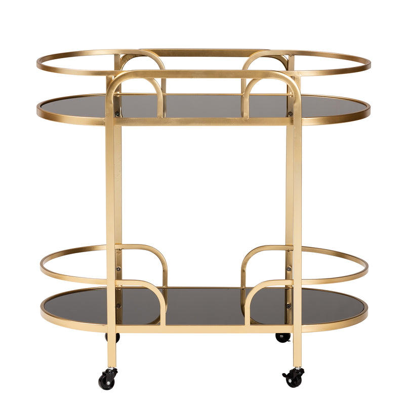 Leighton Wine Cart - Contemporary Glam Luxe Design with Gold Metal and Tempered Glass, 2-Tier Serving Cart