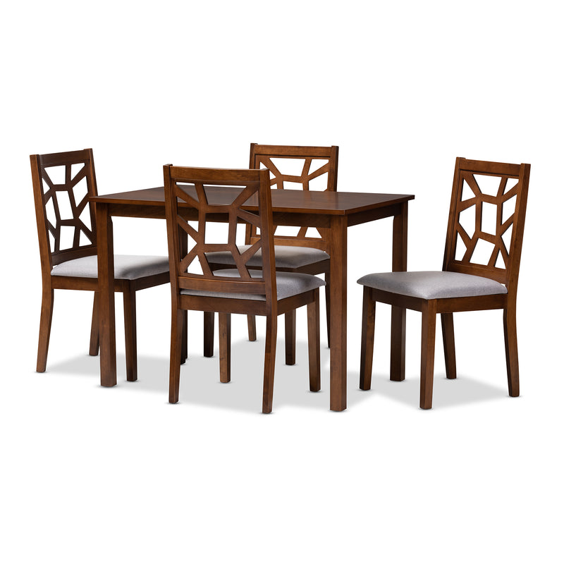 Abilene Dining Set Mid-Century Walnut Finished and Grey Fabric Upholstered 5-Piece