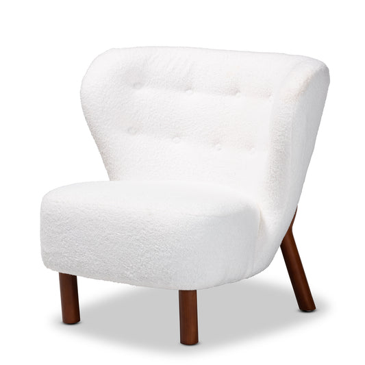 Cabrera Accent Chair Modern White Boucle Upholstered Design with Walnut Brown Finished Wood Frame