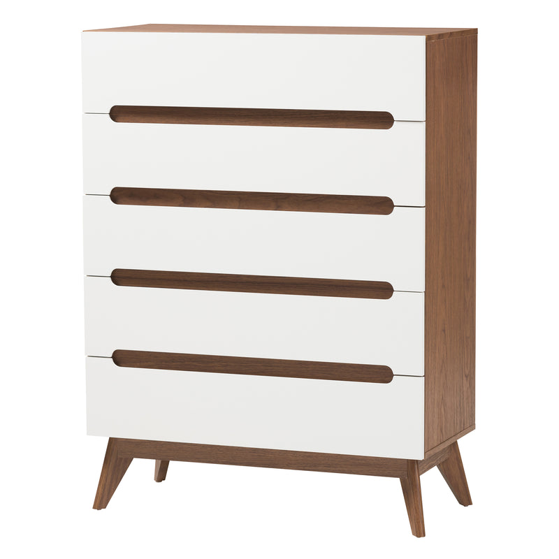 Calypso Mid-Century Modern 3-Piece Storage Set in Two-Tone White and Walnut Finished Wood for Stylish Organization and Décor