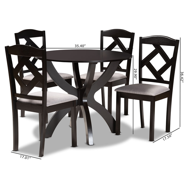 Nesa Dining Set Modern Transitional 5-Piece Grey Fabric Upholstered with Dark Brown Finished Wood for Stylish Dining Rooms