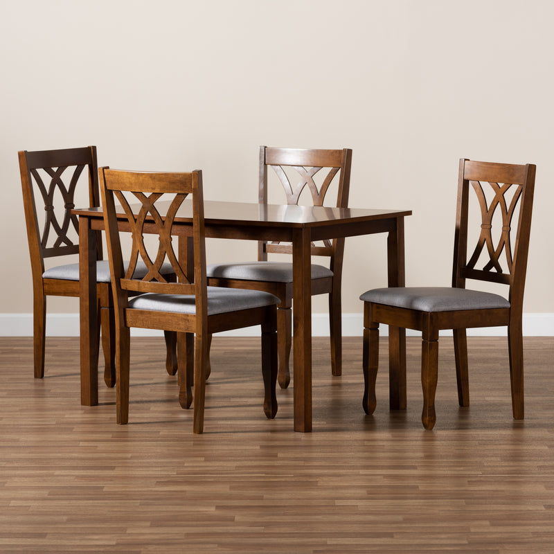 Sefa 5-Piece Dining Set Modern Grey Fabric Upholstered Chairs with Walnut Brown Finished Wood Table