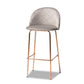 Addie Luxe Grey Velvet Bar Stool Set - 4-Piece Upholstered Design with Rose Gold Finish for Chic Home or Kitchen Decor