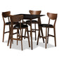 Eline Pub Set Mid-Century Modern 5-Piece Dining Set with Black Faux Leather Upholstery and Walnut Finish