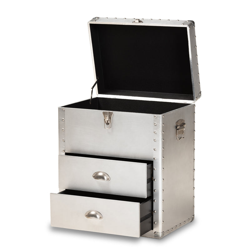 Serge Accent Storage Cabinet French Industrial Silver Metal 2-Drawer Design for Stylish Organization and Home Decor