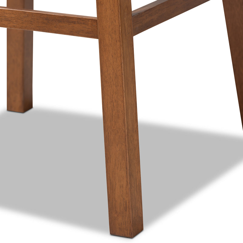 Gregory Bar Stool Set Modern Transitional Grey Fabric Upholstered and Walnut Brown Finished Wood 2-Piece