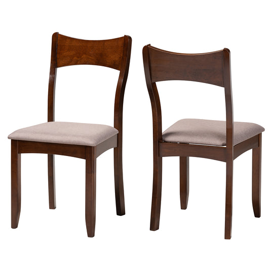 Adreana Mid-Century Modern Dining Chair Set 2-Piece Warm Grey Fabric and Dark Brown Wood Design for Stylish Dining Rooms