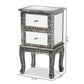 Wycliff End Table - Industrial Glam Design with Silver Metal and Mirrored Glass, Featuring 2 Drawers for Stylish Storage