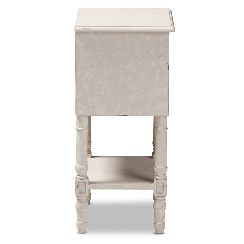 Lenore Nightstand Country Cottage Farmhouse Style 2 Drawer Whitewashed Finish