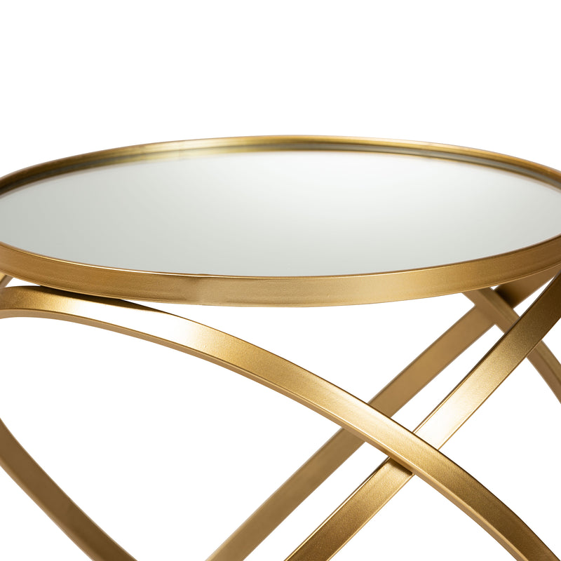 Desma Glam Luxe End Table with Gold Finished Metal and Mirrored Glass for Elegant Living Spaces