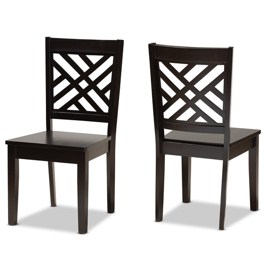 Caron Dining Chair Set Modern and Contemporary Transitional Dark Brown Finished Wood 2-Piece