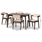 Althea Dining Set Mid-Century Modern 5-Piece Cream Fabric and Dark Brown Wood Collection for Stylish Dining Rooms