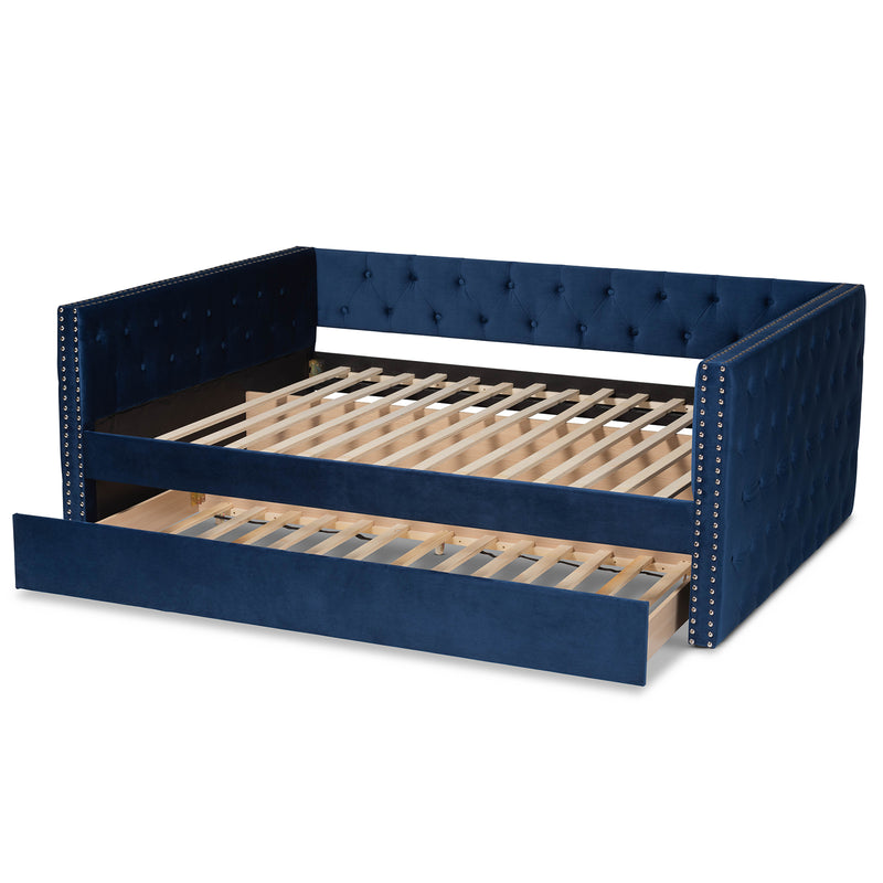 Larkin Daybed - Modern and Contemporary Navy Blue Velvet Fabric Upholstered with Trundle