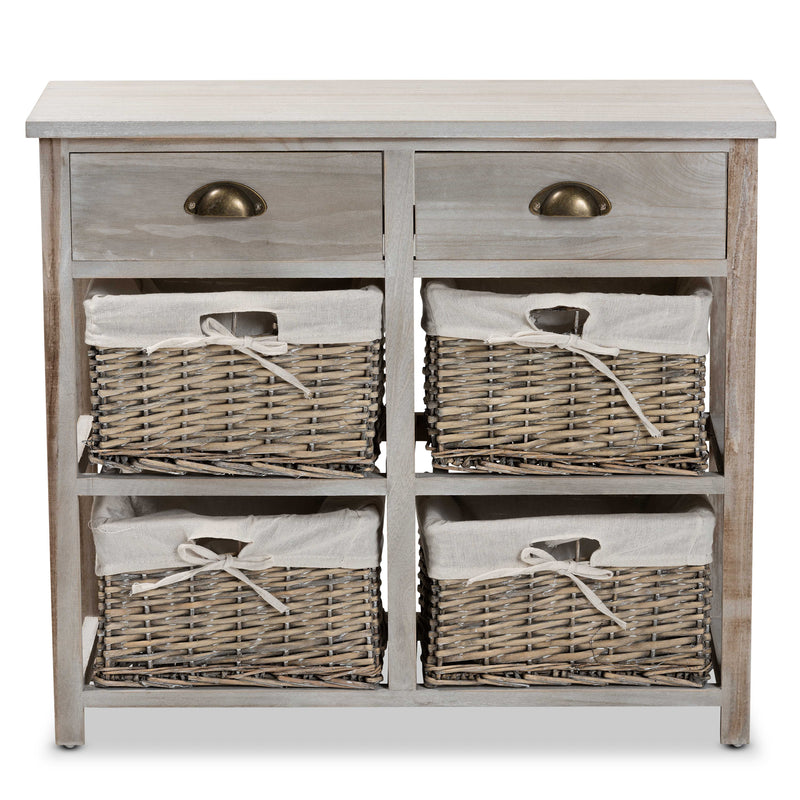 Vella Storage Unit Modern Grey Finished Wood 2-Drawer Unit with Baskets for Organized Living